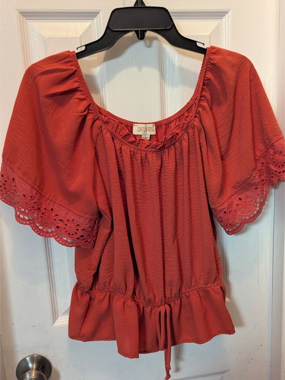 Rust Red Peasant Tunic with Eyelet Sleeves